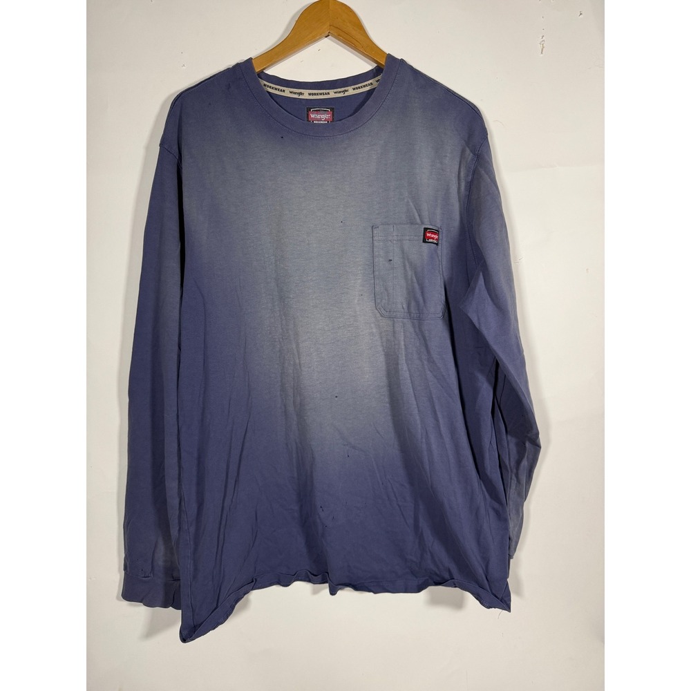 Wrangler Mens 2XL Blue Long Sleeve Pocket T-Shirt Faded Distressed Grunge - Picture 2 of 9